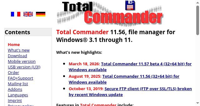 Screenshot of ghisler.com