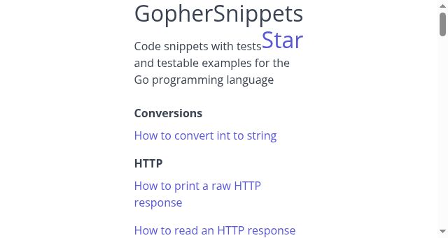 Screenshot of gophersnippets.com