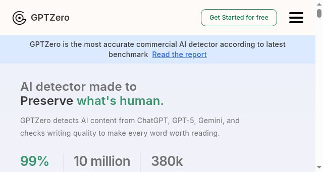 Screenshot of gptzero.me