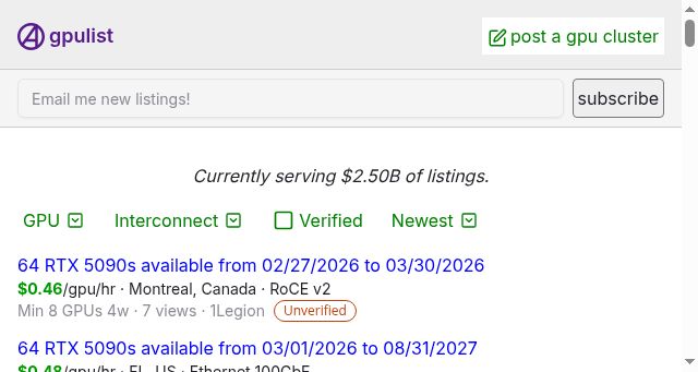 Screenshot of gpulist.ai