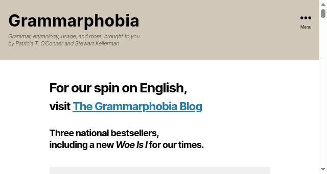 Screenshot of grammarphobia.com