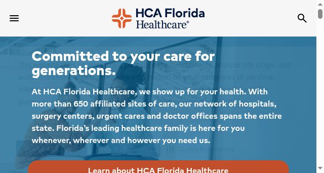 Screenshot of hcafloridahealthcare.com