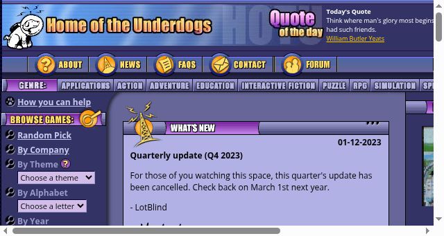 Screenshot of homeoftheunderdogs.net