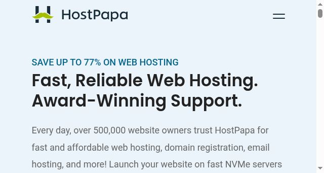 Screenshot of hostpapa.com