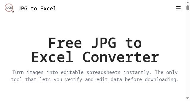 Screenshot of jpg-to-excel.org