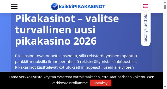 Screenshot of kaikkipikakasinot.fi