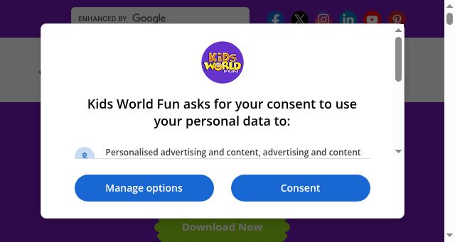 Screenshot of kidsworldfun.com