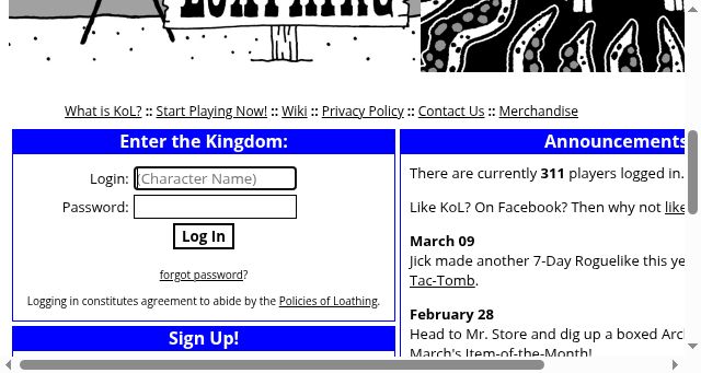 Screenshot of kingdomofloathing.com