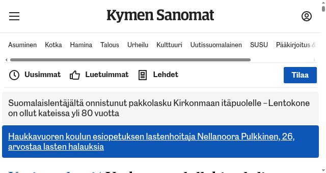 Screenshot of kymensanomat.fi