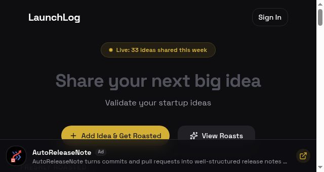 Screenshot of launchlog.fun