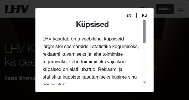 Screenshot of lhv.ee