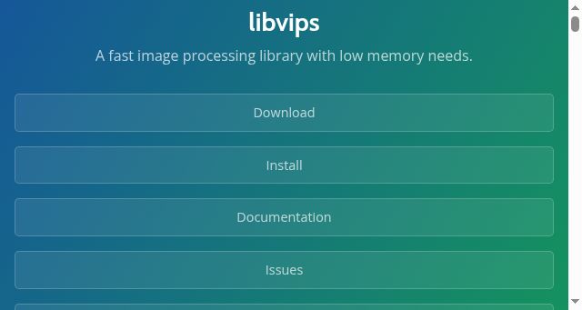 Screenshot of libvips.org