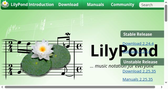 Screenshot of lilypond.org
