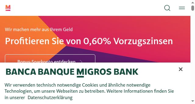 Screenshot of migrosbank.ch