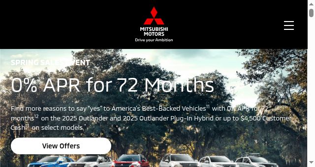 Screenshot of mitsubishicars.com