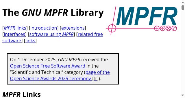 Screenshot of mpfr.org