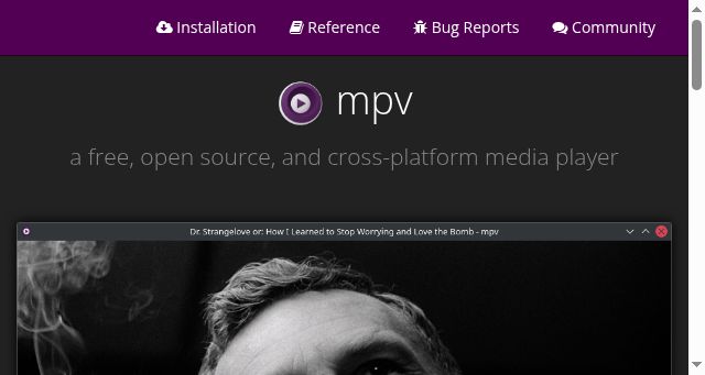 Screenshot of mpv.io