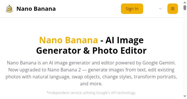 Screenshot of nano-banana.ai