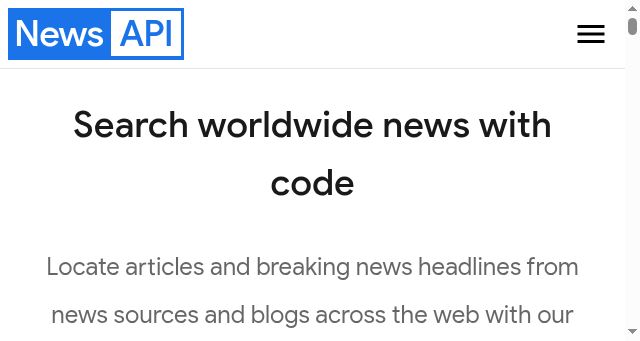 Screenshot of newsapi.org