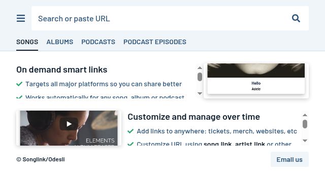Screenshot of odesli.co