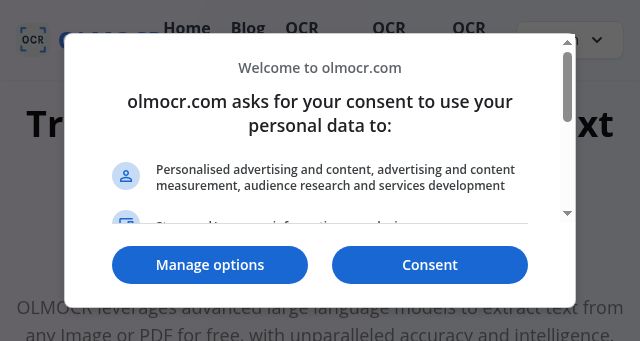 Screenshot of olmocr.com