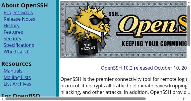 Screenshot of openssh.org
