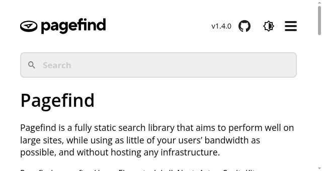 Screenshot of pagefind.app