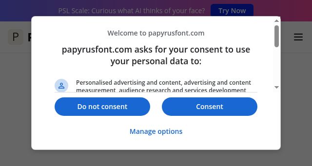 Screenshot of papyrusfont.com