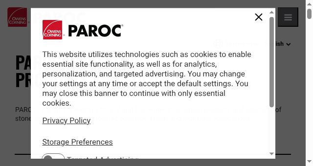Screenshot of paroc.com