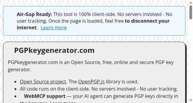 Screenshot of pgpkeygenerator.com