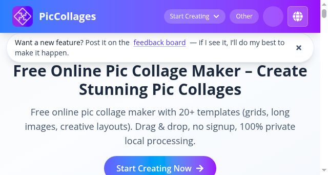 Screenshot of piccollages.com