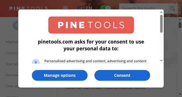 Screenshot of pinetools.com