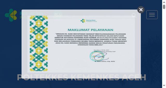Screenshot of poltekkesaceh.ac.id