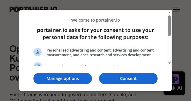 Screenshot of portainer.io