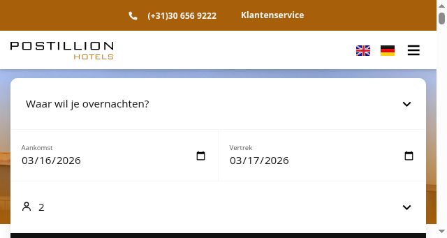 Screenshot of postillionhotels.com
