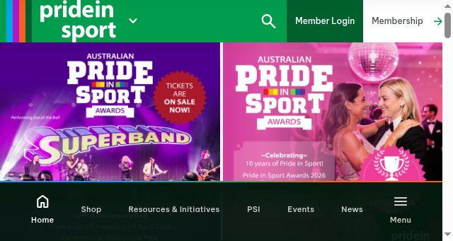 Screenshot of prideinsport.com.au