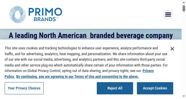Screenshot of primobrands.com
