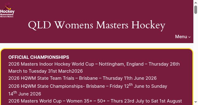 Screenshot of qldwomensmastershockey.com.au