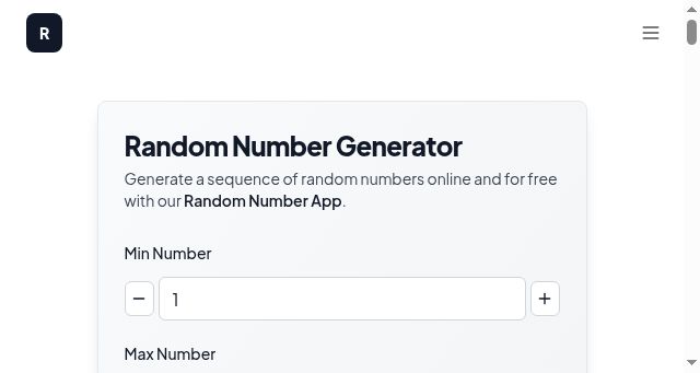 Screenshot of randomnumberapp.com
