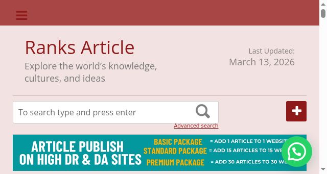 Screenshot of ranksarticle.com