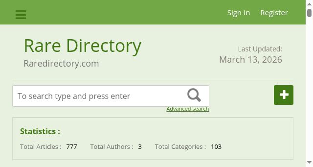 Screenshot of raredirectory.com