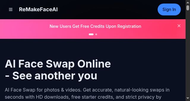 Screenshot of remakeface.ai