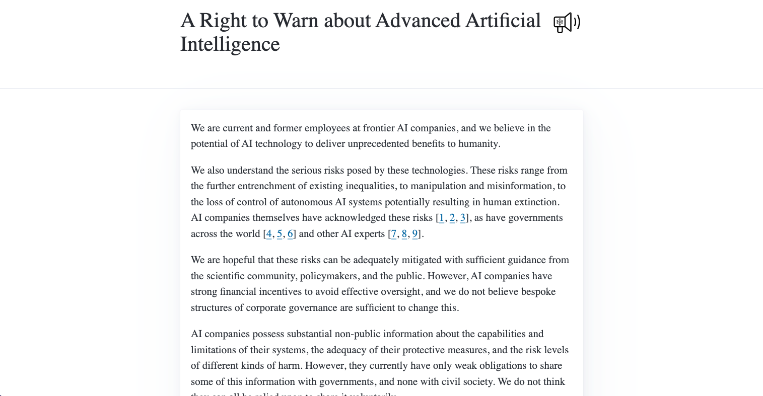 Screenshot of righttowarn.ai