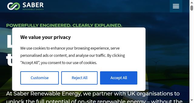 Screenshot of saberrenewables.com