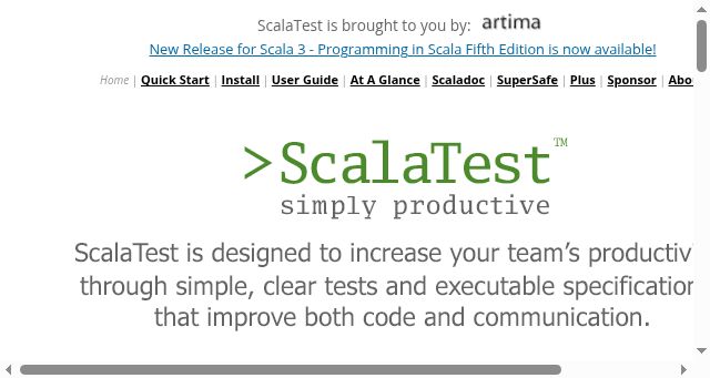 Screenshot of scalatest.org