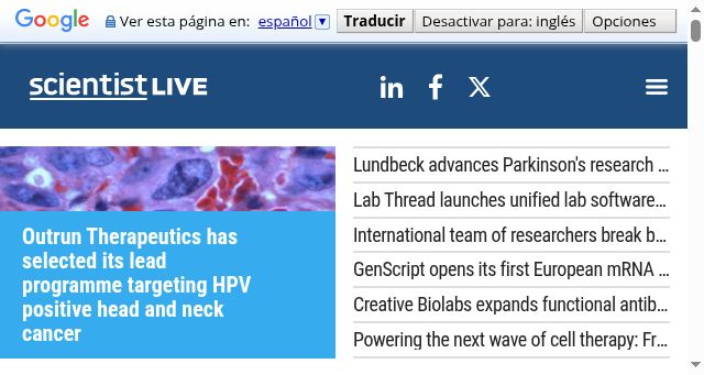 Screenshot of scientistlive.com