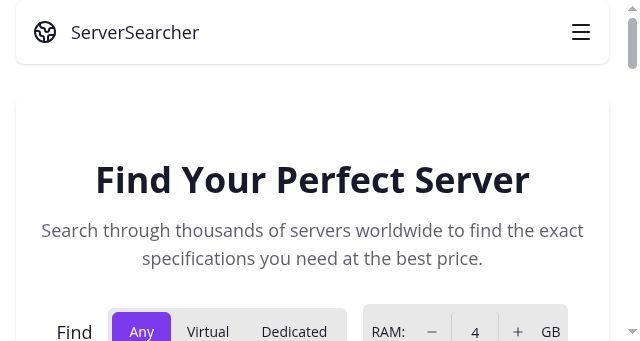 Screenshot of serversearcher.com