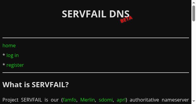 Screenshot of servfail.network