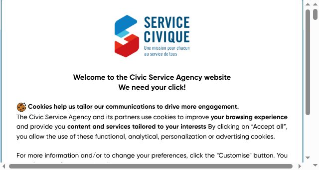 Screenshot of service-civique.gouv.fr