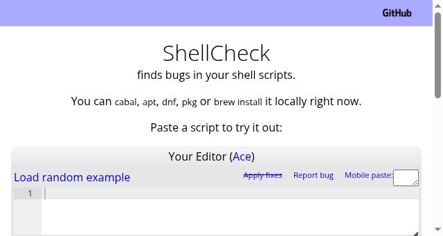 Screenshot of shellcheck.net